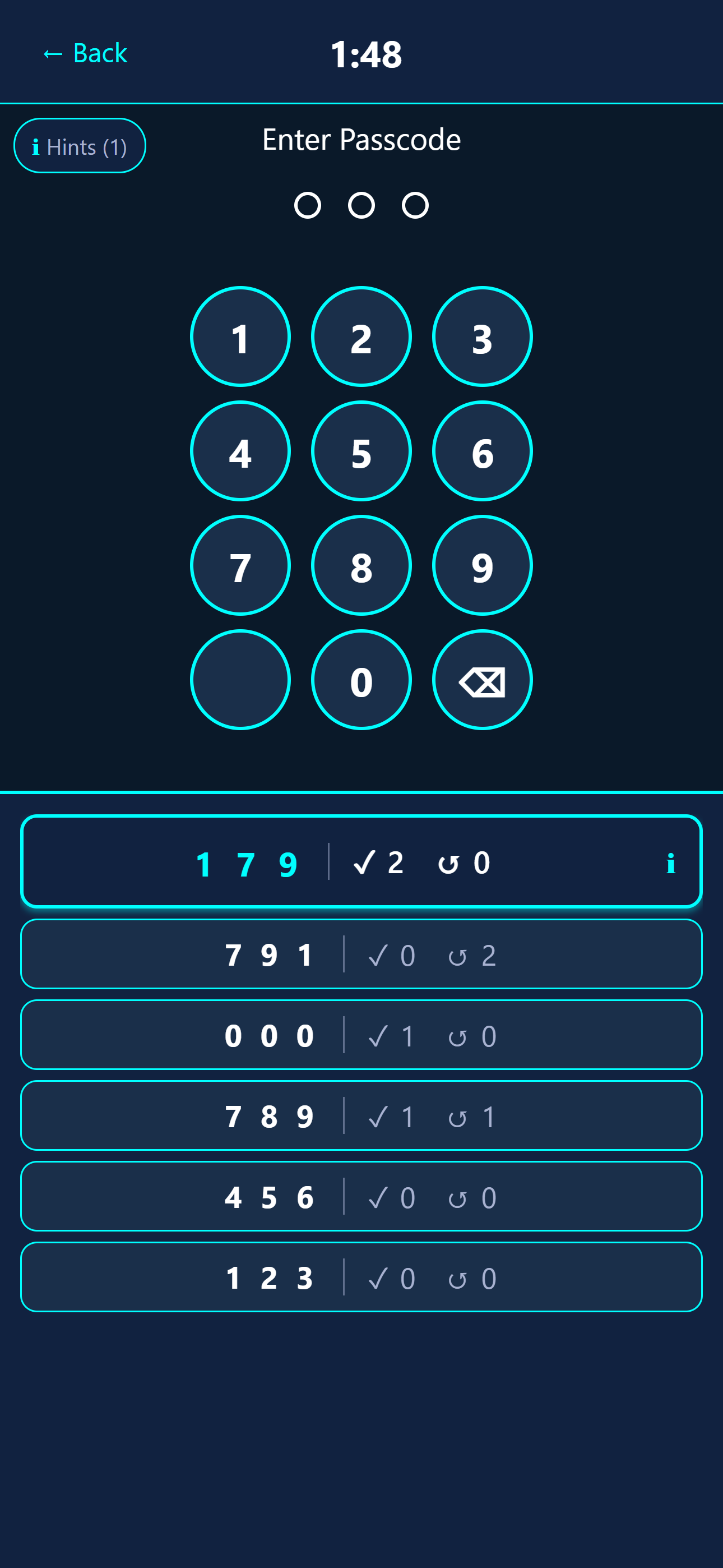Cipherly three-digit PIN puzzle