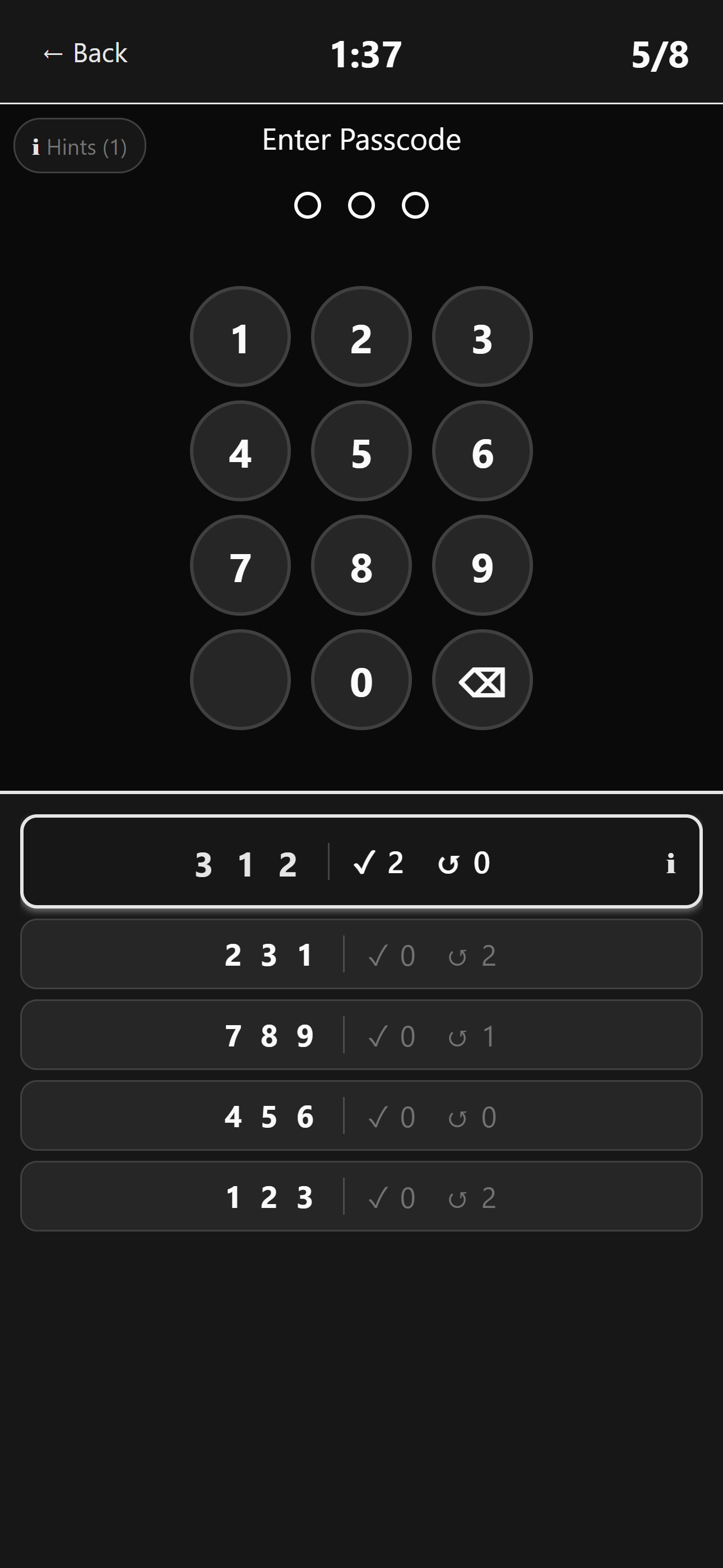 Cipherly gameplay using the black theme
